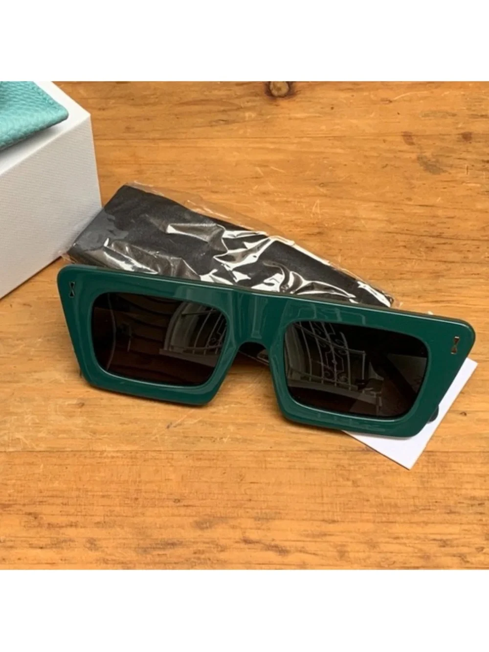 Zimmermann New Carnaby Petrol Green Flat Top Rectangular Frame Sunglasses NIB